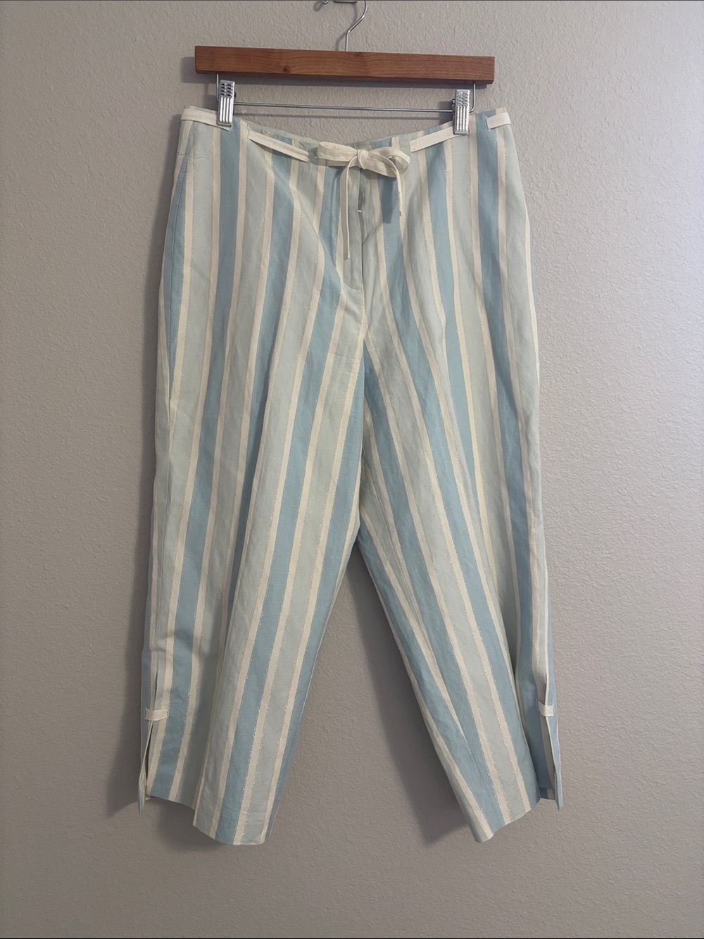 Tommy Bahama Striped Silk Linen Blend Wide Leg Ankle Cropped Pants Size 10